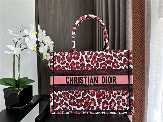 CD Medium Book Tote Pink Multicolor Mizza Embroidery