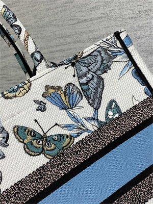 CD Medium Book Tote Toile de Jouy Mexico Embroidery White and Pastel Midnight Blue