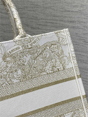 CD Medium Book Tote Butterfly Around The World Embroidery White and Gold Tone