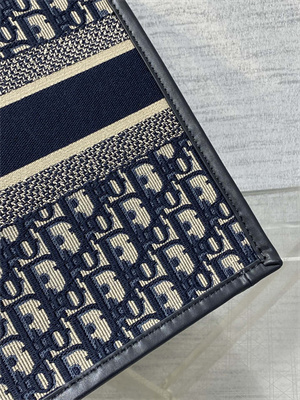 CD Medium Book Tote With Strap Ecru and Blue Oblique Embroidery