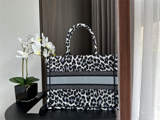 CD Medium Book Tote Black Multicolor Mizza Embroidery