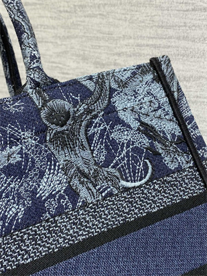 CD Medium Book Tote Toile de Jouy Embroidery Denim Blue