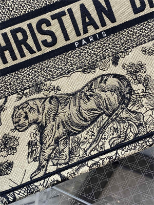 CD Medium Book Tote Toile de Jouy Embroidery Beige and Black