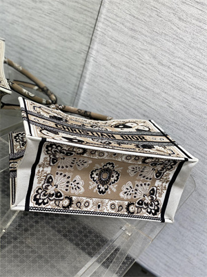 CD Medium Book Tote Butterfly Bandana Embroidery Beige Multicolor