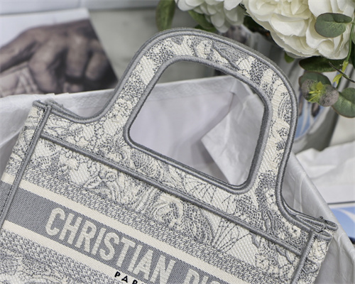 CD Mini Book Tote Toile de Jouy Embroidery Grey