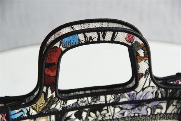 CD Mini Book Tote Mille Fleurs Embroidery Black Multicolor