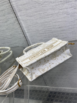 CD Mini Book Tote With Strap Butterfly Zodiac Embroidery White and Gold Tone