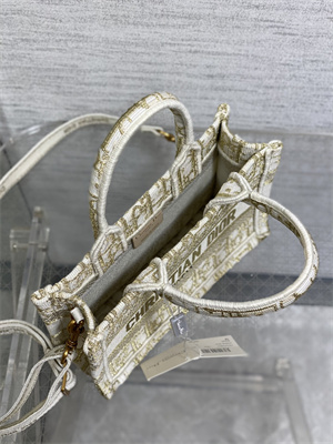 CD Mini Book Tote With Strap Oblique Embroidery White and Gold Tone