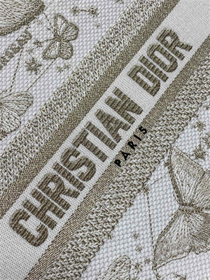 CD Small Book Tote Butterfly Zodiac Embroidery Gold Tone and White