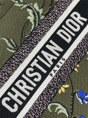 CD Small Book Tote Petites Fleurs Embroidery Kaki Green Multicolor