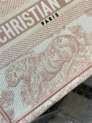 CD Small Book Tote Toile de Jouy Embroidery Ecru and Pink