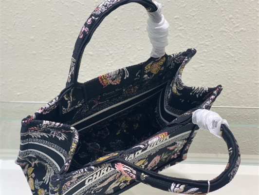 CD Small Book Tote Jardin Botanique Embroidery Black Multicolor