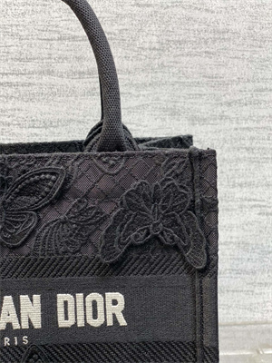 CD Small Book Tote Black D-Lace Butterfly Embroidery With Macrame Effect