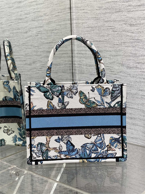 CD Small Book Tote Toile de Jouy Mexico Embroidery White and Pastel Midnight Blue