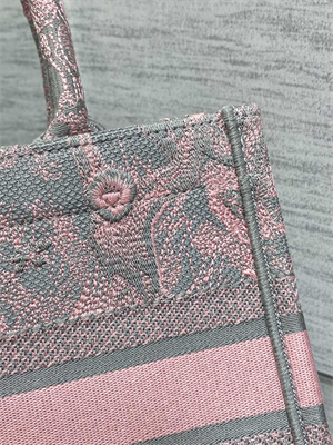 CD Small Book Tote Toile de Jouy Embroidery Grey and Pink