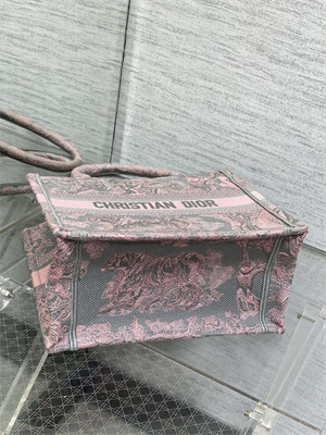 CD Small Book Tote Toile de Jouy Embroidery Grey and Pink