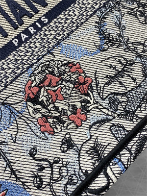 CD Small Book Tote Jardin Magique Embroidery Grey Blue
