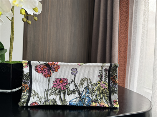 CD Small Book Tote Mexico Millefiori Embroidery White Multicolor