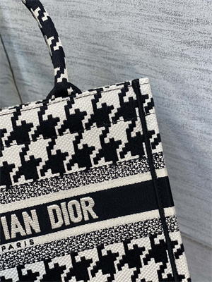 CD Small Book Tote Macro Houndstooth Embroidery Black and White