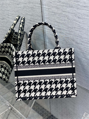 CD Small Book Tote Macro Houndstooth Embroidery Black and White