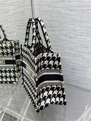 CD Small Book Tote Macro Houndstooth Embroidery Black and White