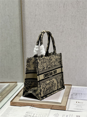CD Small Book Tote Toile de Jouy Embroidery Beige and Black