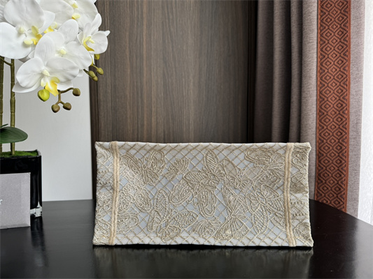 CD Small Book Tote Beige D-Lace Butterfly Embroidery With Macrame Effect
