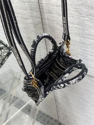 CD Mini Vertical Di.or Book Tote With Strap Plan de Paris Embroidery Black and White