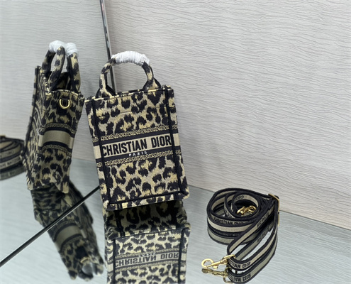 CD Mini Vertical Di.or Book Tote With Strap Beige Multicolor Mizza Embroidery