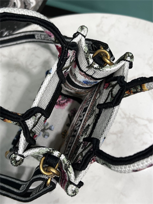 CD Mini Vertical Di.or Book Tote With Strap Petites Fleurs Embroidery White Multicolor