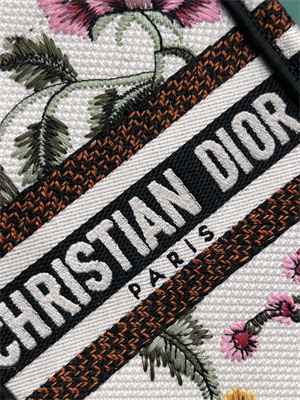 CD Mini Vertical Di.or Book Tote With Strap Petites Fleurs Embroidery White Multicolor