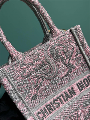 CD Mini Vertical Di.or Book Tote With Strap Toile de Jouy Embroidery Grey and Pink