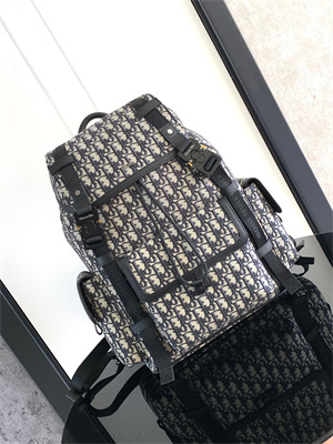 Large Di.or Hit The Road Backpack Beige and Black Oblique Jacquard