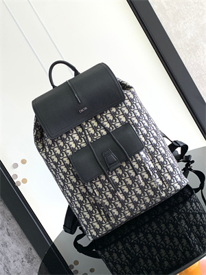Di.or Motion Backpack Beige and Black Oblique Jacquard and Black Grained Calfskin