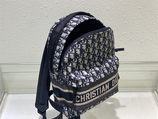 Di.or Small Travel Backpack Blue Oblique Jacquard