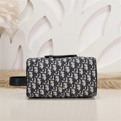 Di.or Lingot Toiletry Bag Beige and Black Oblique Jacquard