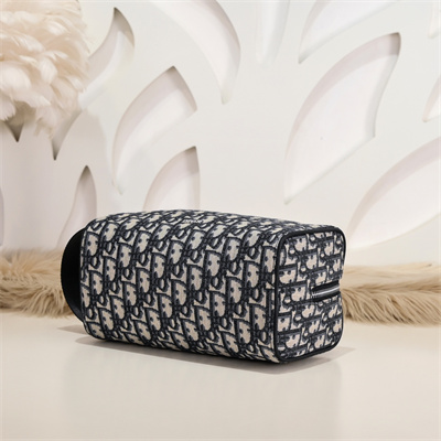 Di.or Lingot Toiletry Bag Beige and Black Oblique Jacquard