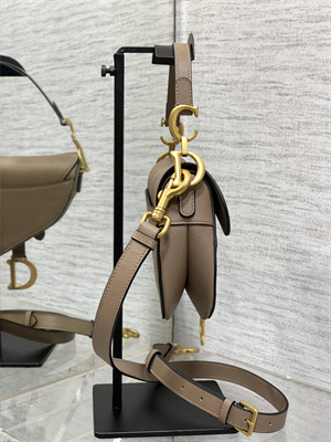 CD Mini Saddle Bag Grained Calfskin Warm Taupe Color