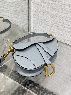CD Mini Saddle Bag Grained Calfskin Dusty Blue Color
