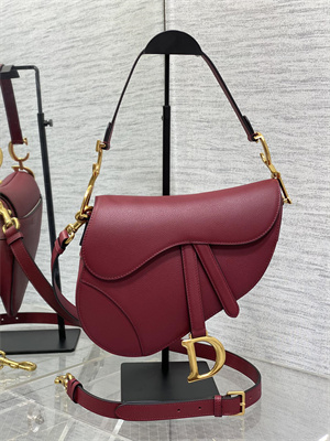 CD Saddle Bag Grained Calfskin Wine Color