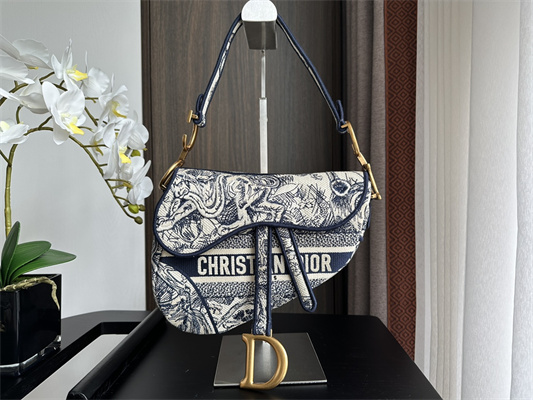 CD Saddle Bag Toile de Jouy Embroidery Blue Color