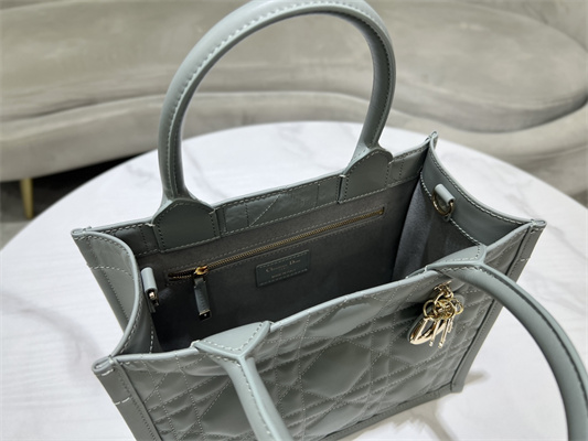 CD Small Book Tote With Strap Macrocannage Calfskin Grey
