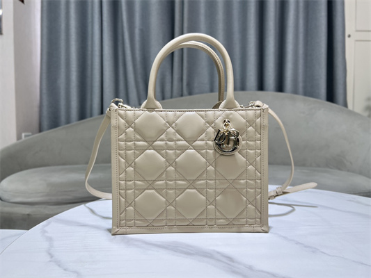 CD Small Book Tote With Strap Macrocannage Calfskin Beige