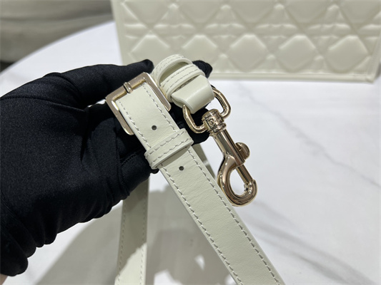 CD Medium Book Tote With Strap Macrocannage Calfskin White