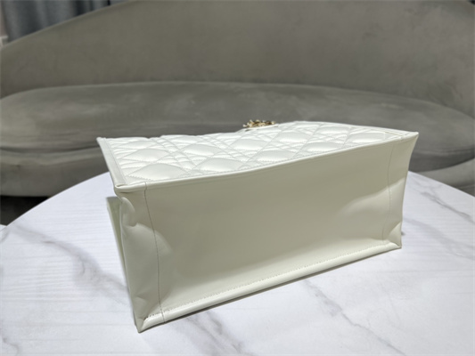 CD Medium Book Tote With Strap Macrocannage Calfskin White