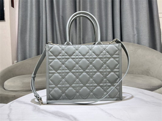 CD Medium Book Tote With Strap Macrocannage Calfskin Grey