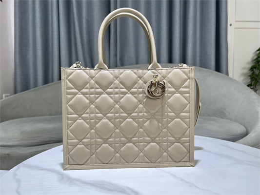 CD Medium Book Tote With Strap Macrocannage Calfskin Beige