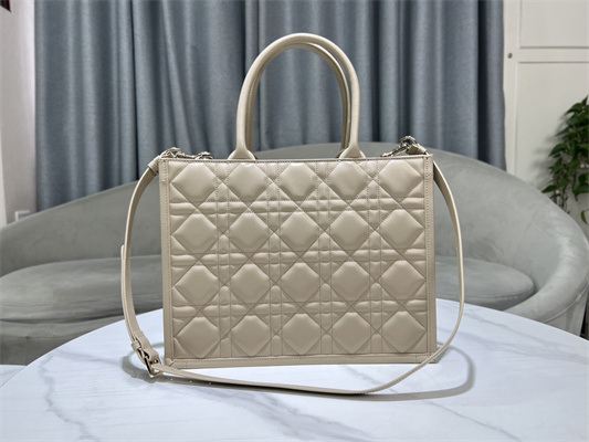 CD Medium Book Tote With Strap Macrocannage Calfskin Beige