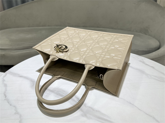 CD Medium Book Tote With Strap Macrocannage Calfskin Beige