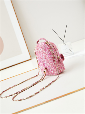 Cha.nel Mini Backpack Tweed Gold-Tone Metal Pink AP3753